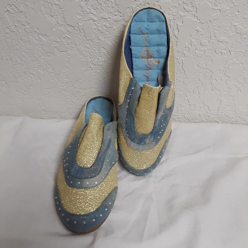 Joan Boyce Mule Dede Denim & Gold Glitter 6.5